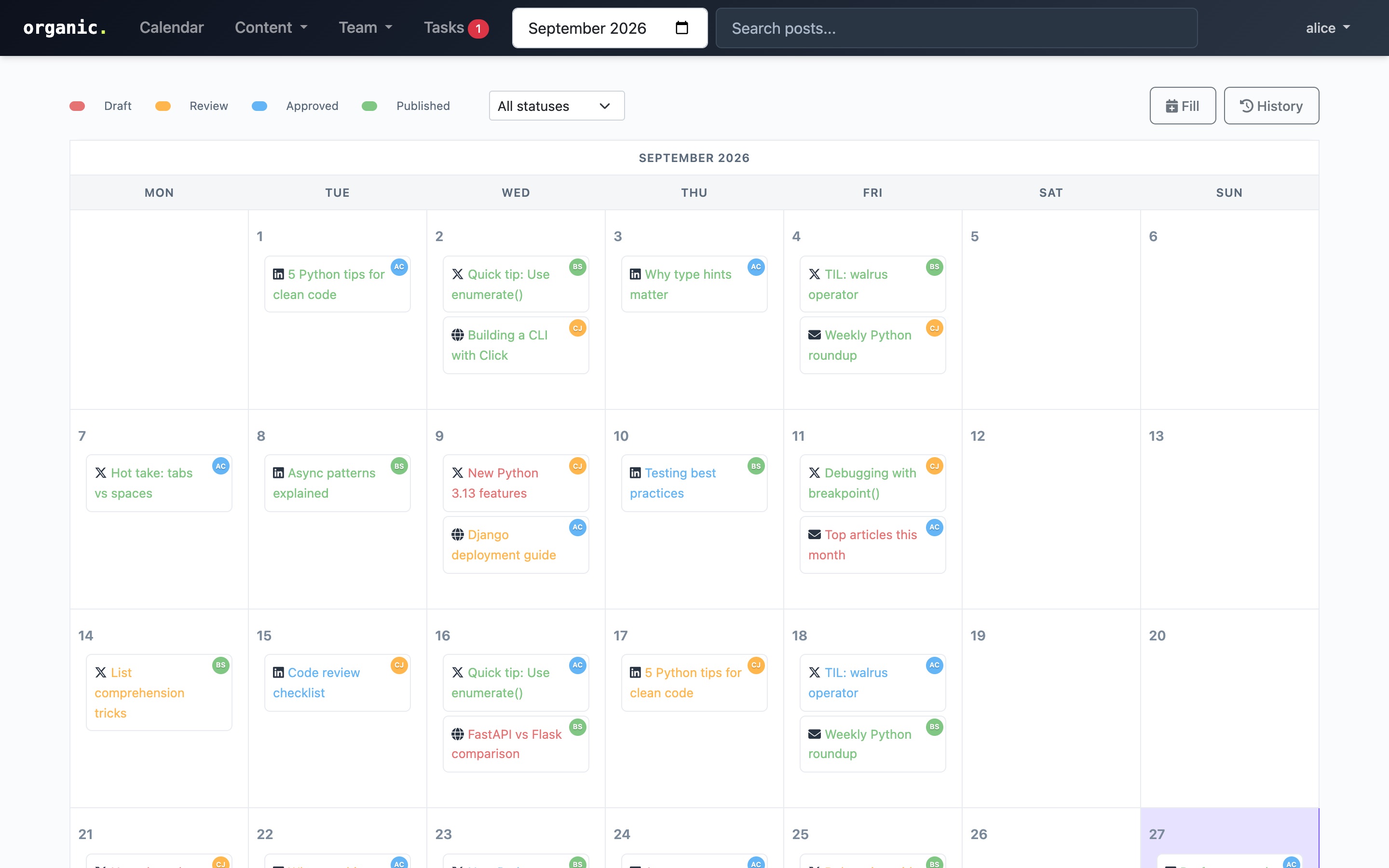 Organic calendar view